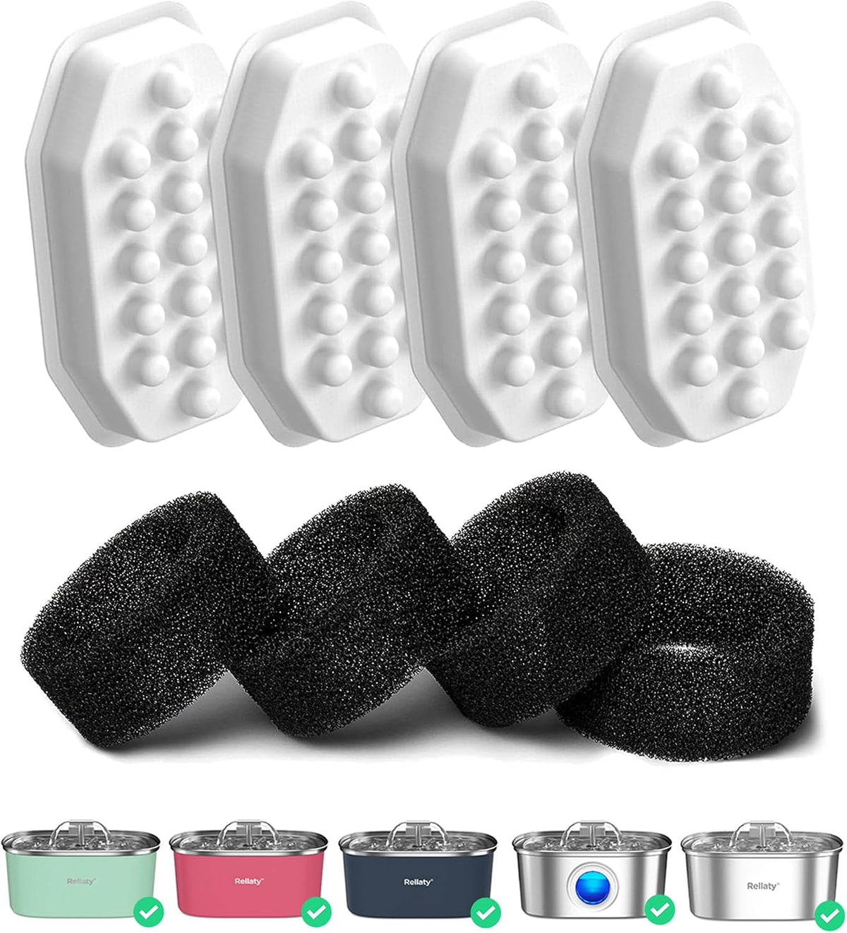 Rellaty Official Cat Water Fountain Filters Replacement & Pre-Filter Sponge
