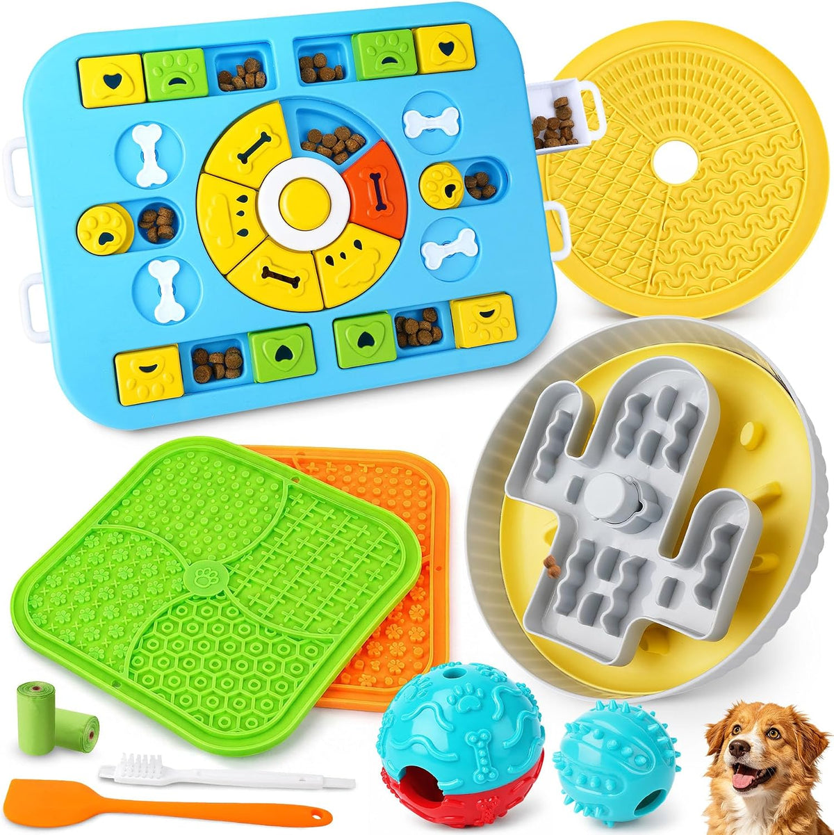Forfon 9 Pack Dog Enrichment Toy Set with Puzzle Toy & Lick Mats
