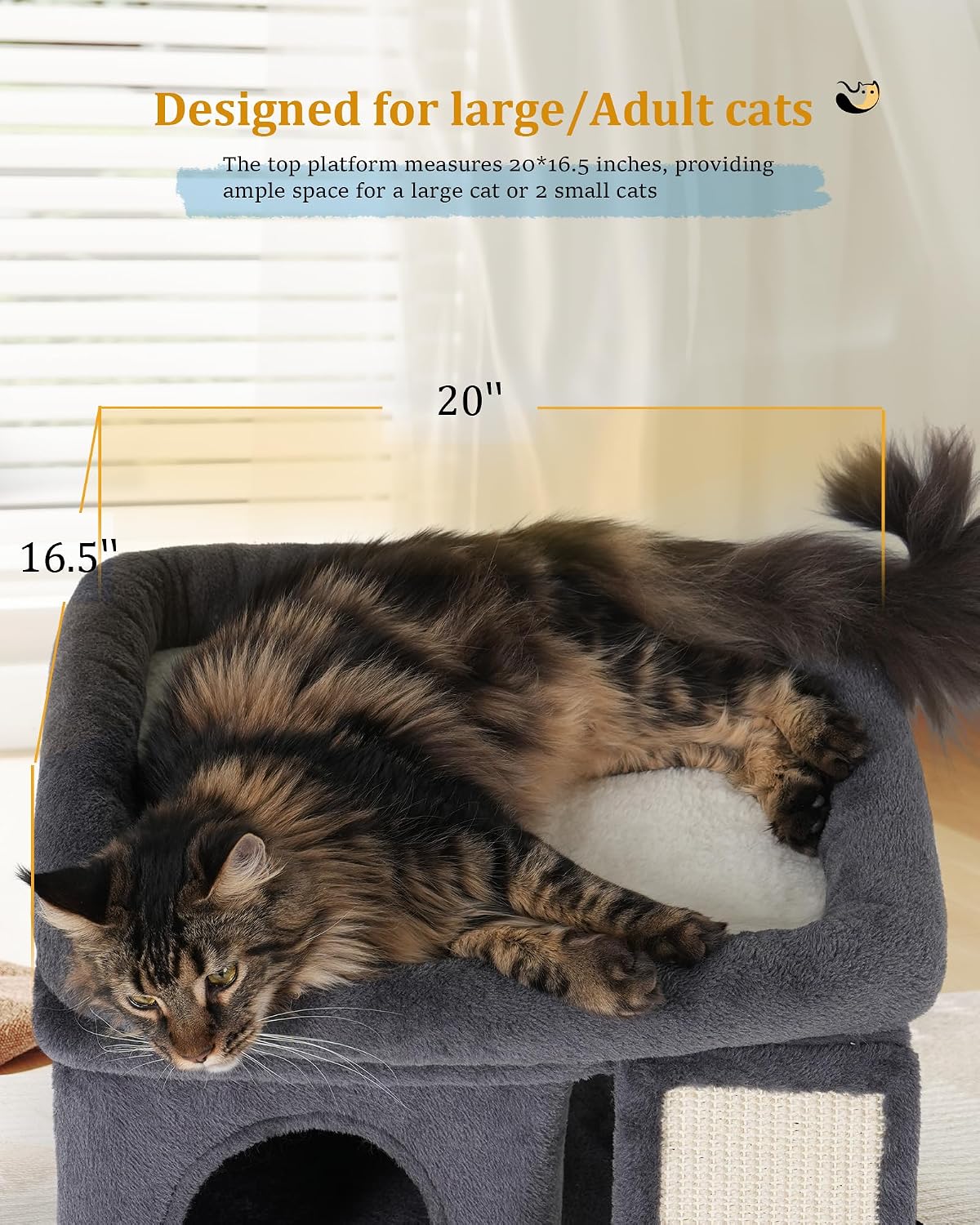 Cat Tree for Large Cats, 20x16.5 Perch Bed for Adult Senior Cats