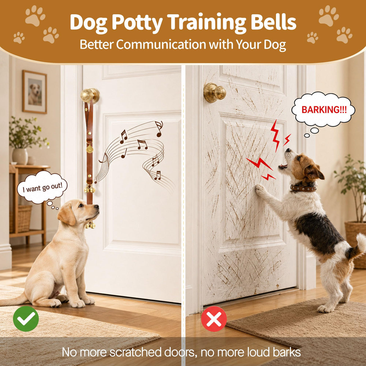 Kytely Leather Dog Doorbells to Go Outside, Brass Bells for Potty Training