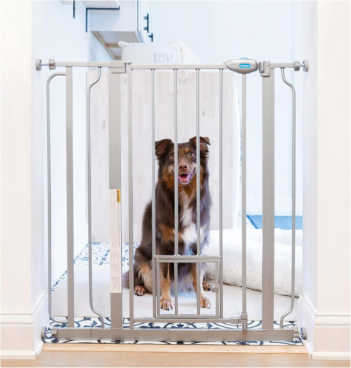 Carlson 29–36.5" Extra Wide Walk-Thru Dog Gate with Small Pet Door, Black