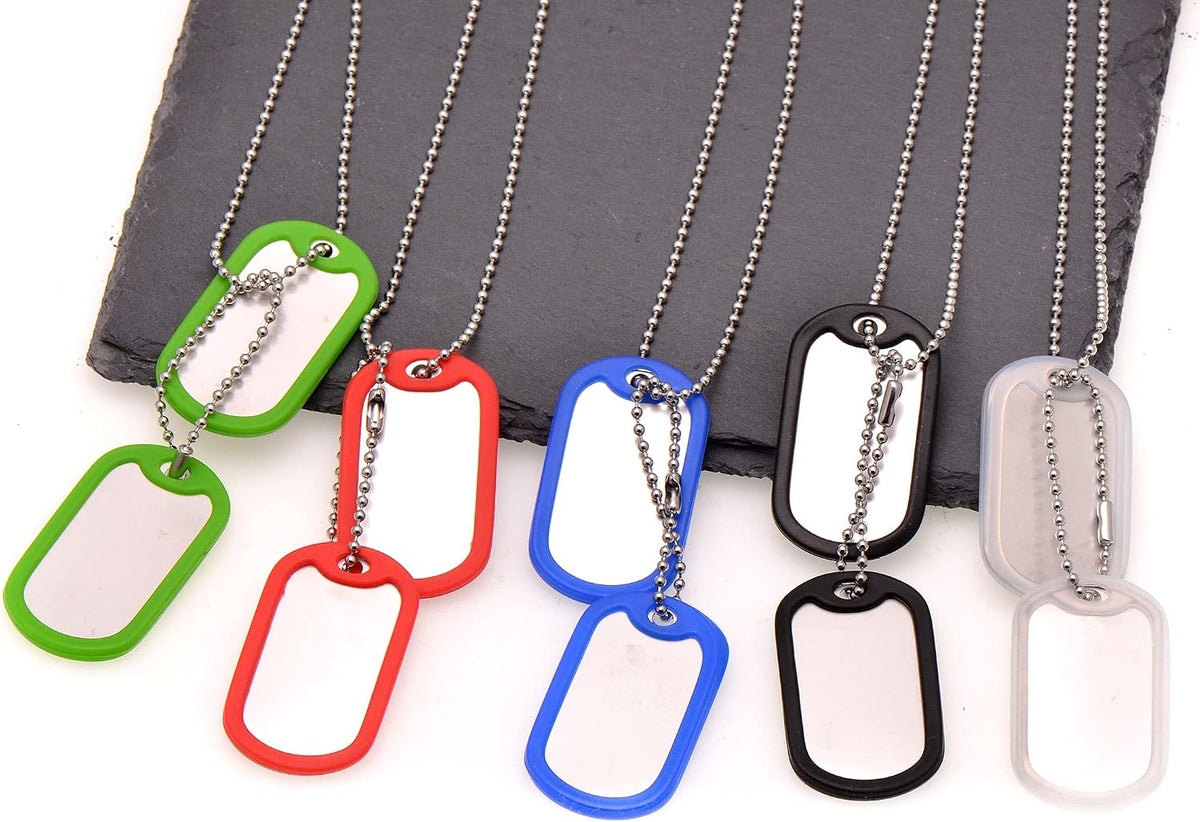 U.S. Military Dog Tags Set Complete with Chains & Black Silencers