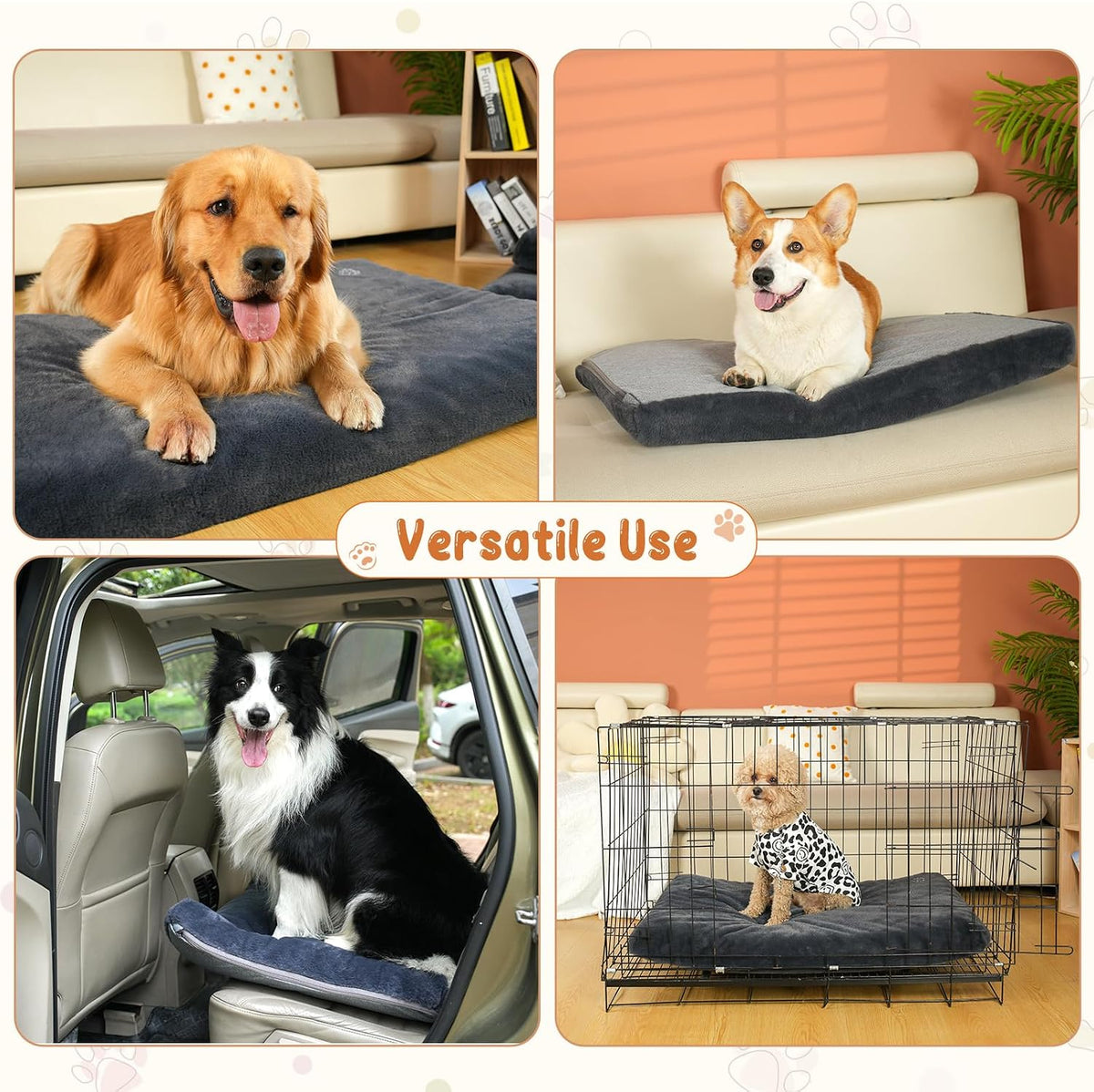 EMPSIGN Dog Bed Mat Crate Pad Mattress, Ultra Soft Pet Kennel, Grey, Large
