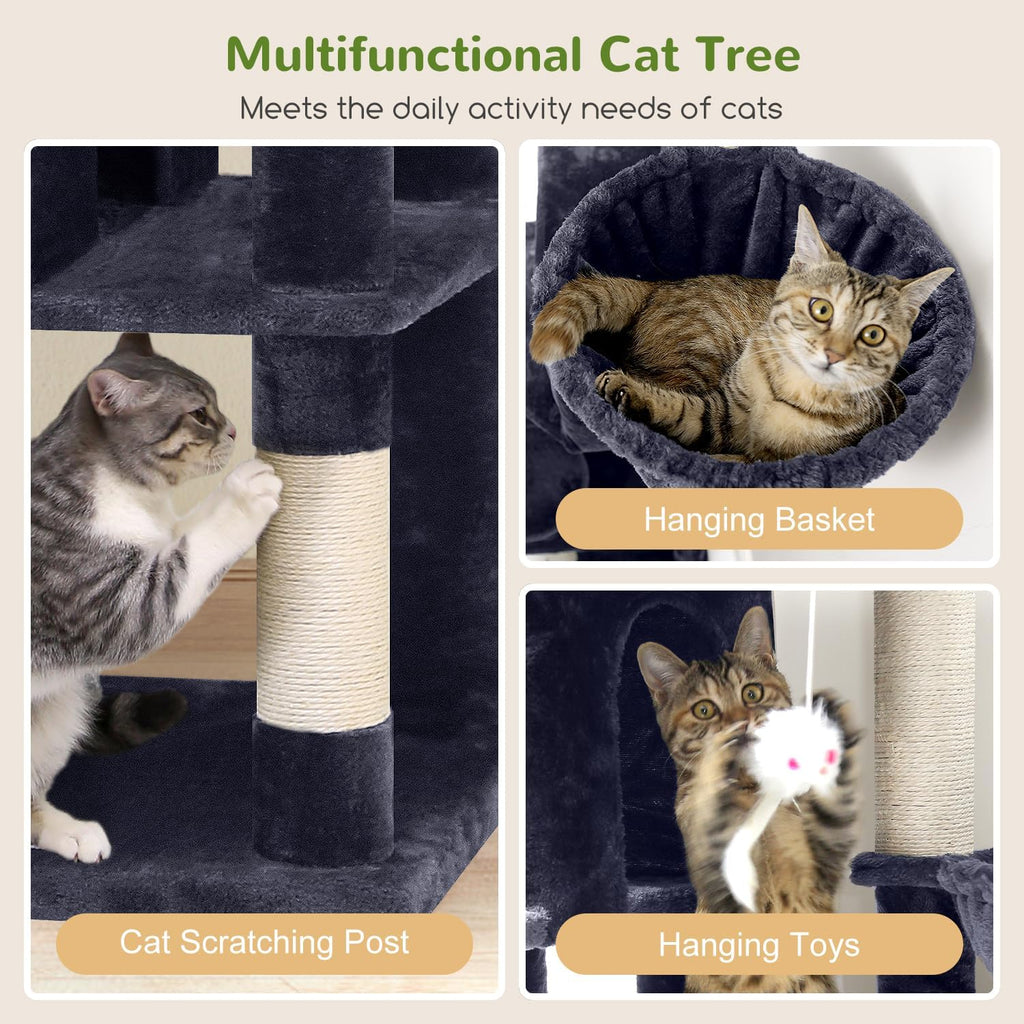 Globlazer F66 Corner Cat Tree, 66in Multi-Level Climbing Tower, Dark Grey