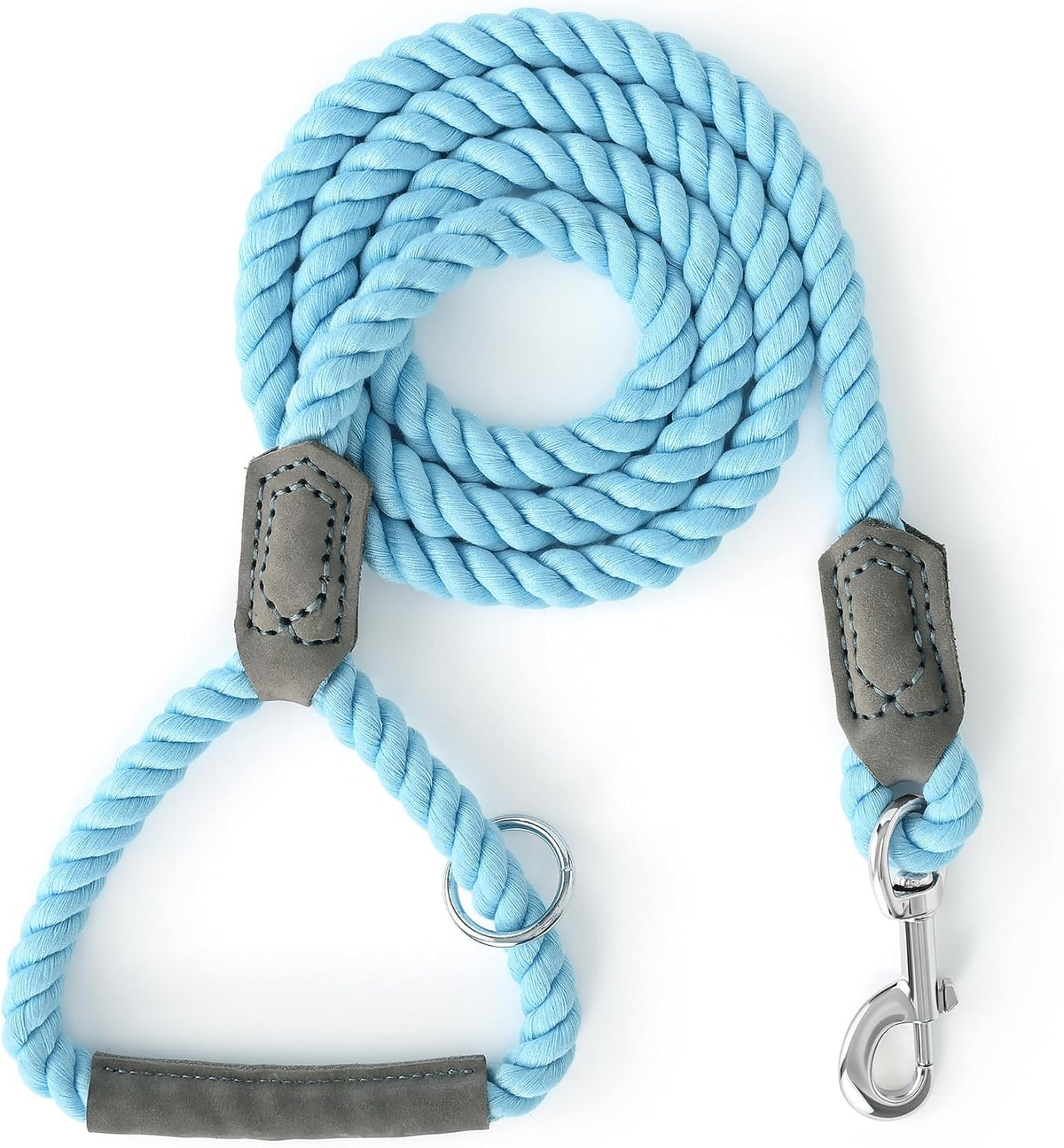 Mile High Life Dog Leash Braided Cotton Rope with Leather-Reinforced Ends