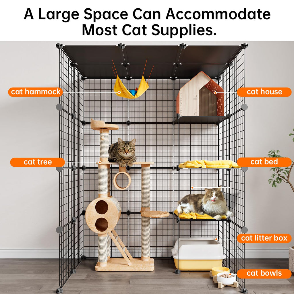 Oneluck Extra Large Cat Cage,4-Tier Catio, DIY Metal Cat Enclosure with Platforms,55 Inch Indoor Cat Cage for 1-3 Cats, Indoor Cat Playpen for Cats Rabbits Small Animals