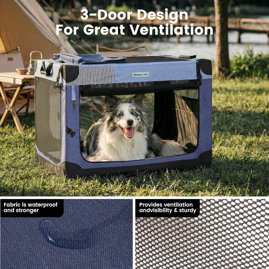 Gardner Pet Soft Collapsible Dog Crate - 36 Inch Portable Travel Dog Crate for Medium/Large Dogs Indoor & Outdoor, 3-Doo