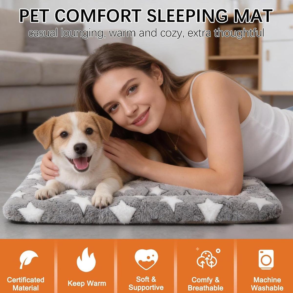 Dog Bed Mat, Reversible Crate Pad, Machine Washable for Small Dogs