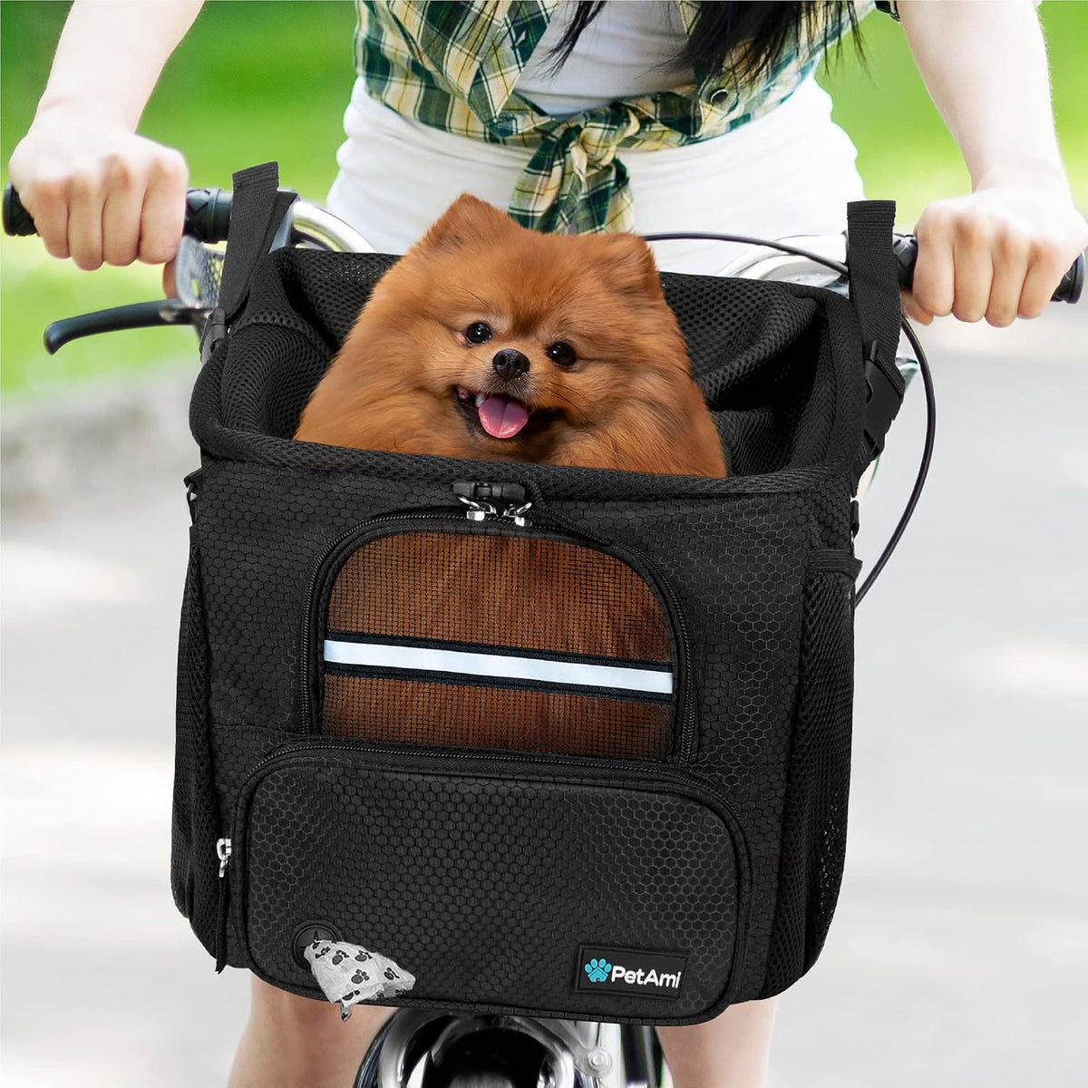 PetAmi Dog Bike Basket, Soft-sided Ventilated Pet Carrier Backpack, Black