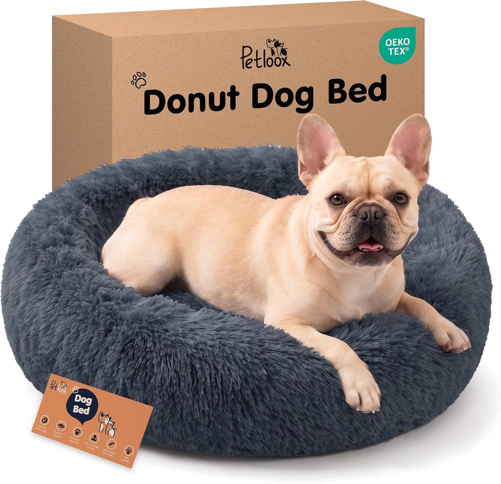 Calming Donut Dog Bed for Medium Sized Dogs, Fluffy Round Dog Bed