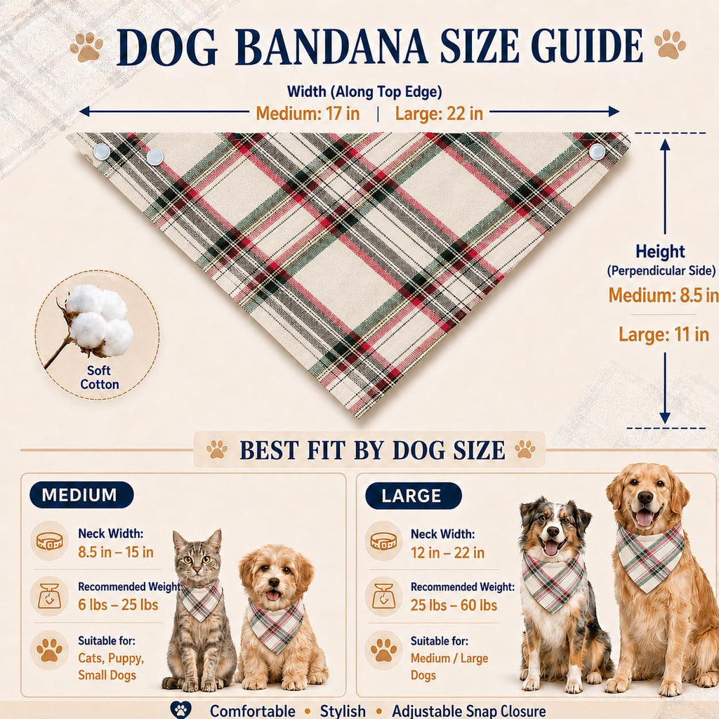 Adjustable Buckle christmas Dog Bandana, Red Green White, Medium