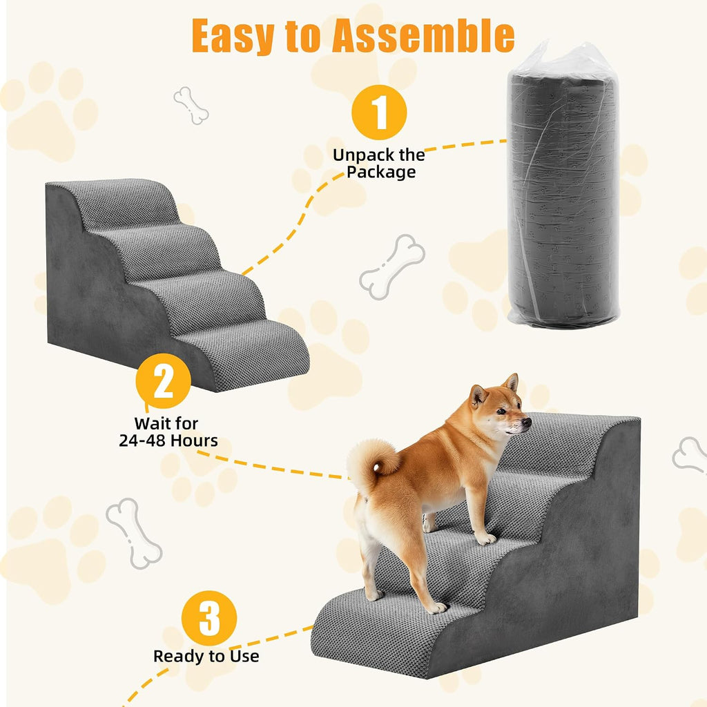 NEWBULIG 4-Step Dog Stairs, 20" H Dog Steps for Sofa and Chair, Grey