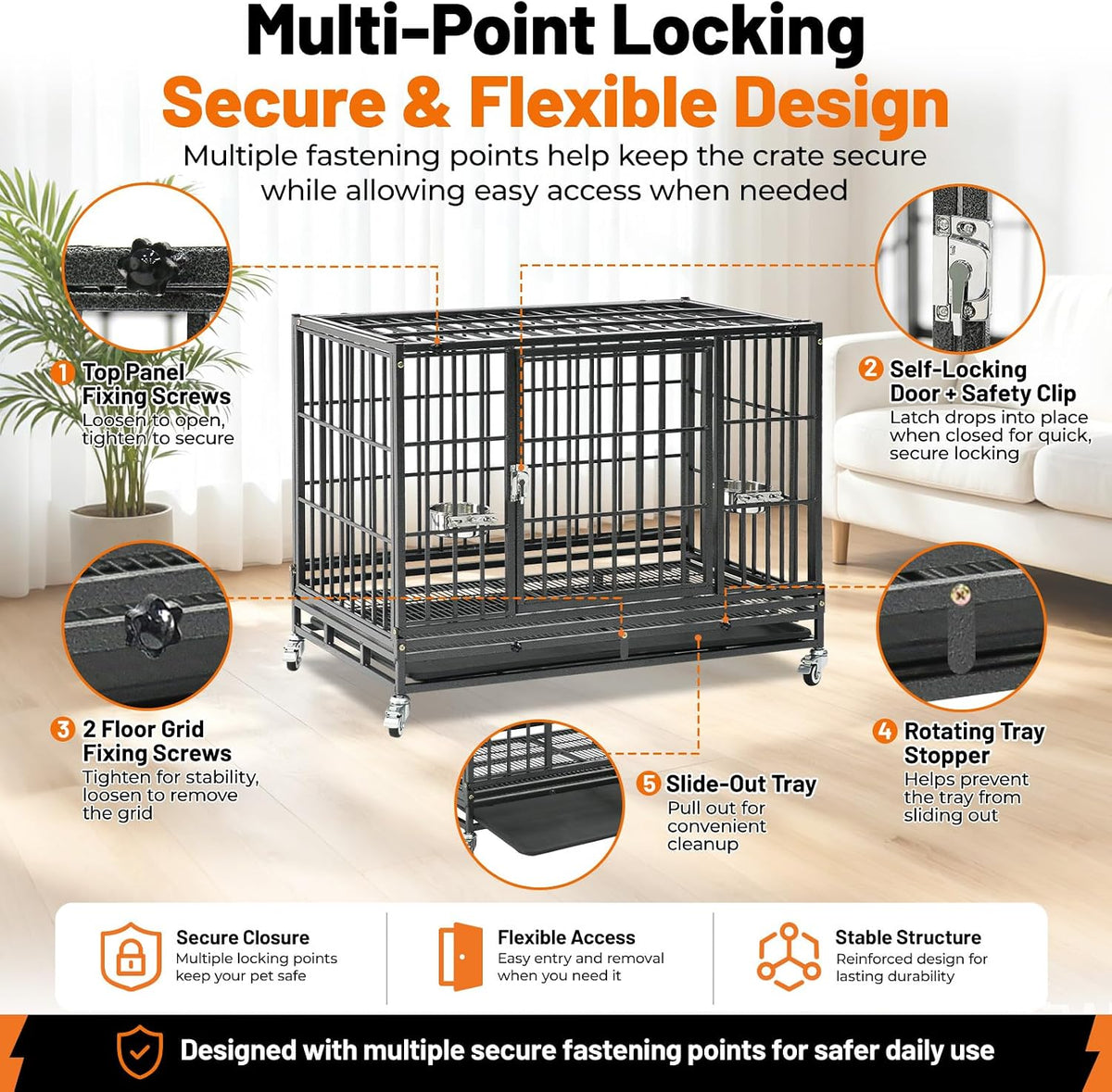 Homey Pet 37" Heavy Duty Stackable Dog Crate with Wheels for Medium Dogs