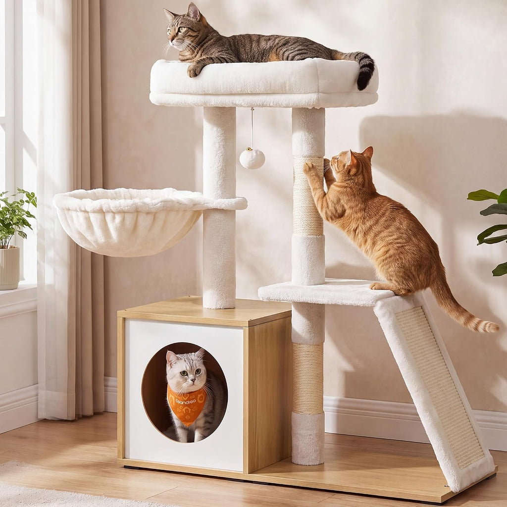 Feandrea Cat Tree, 3-Tier Cat Tower with Scratching Post and Wood Condo