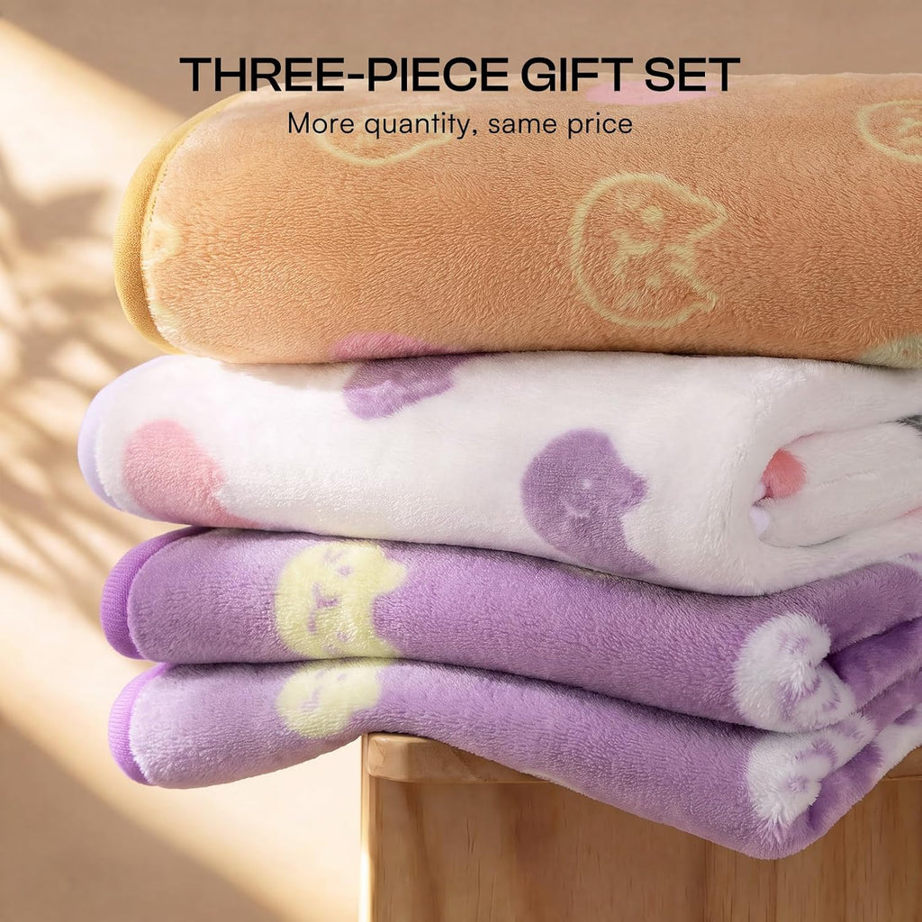 Luciphia 1 Pack 3 Blankets Super Soft Fluffy Premium Cute Cat Pattern Pet Blanket Flannel Throw for Dog Puppy Kitten,Whi