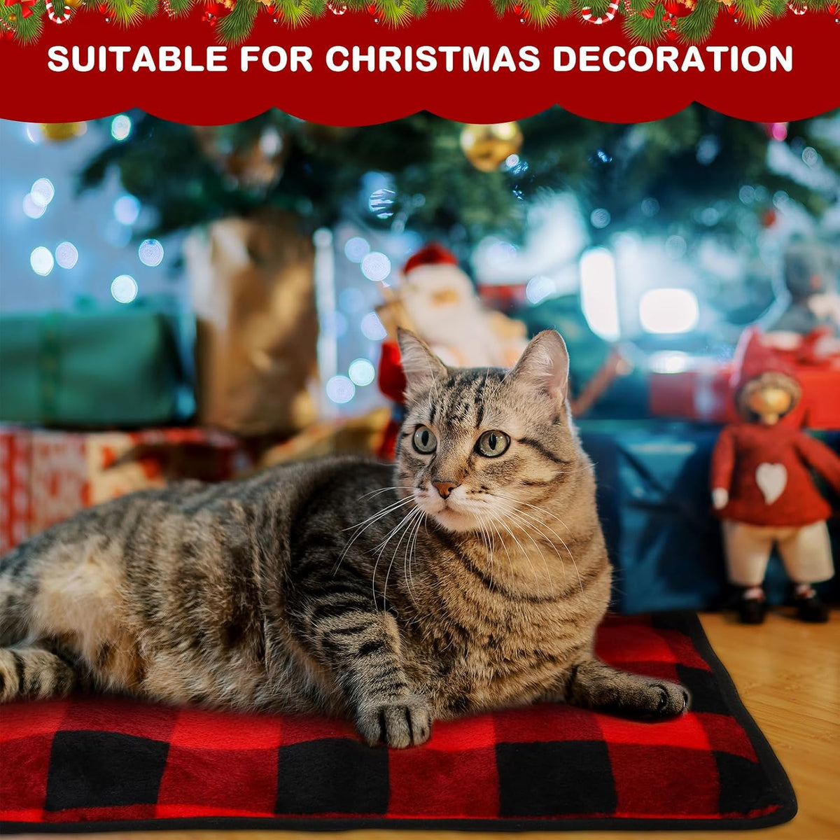 4Pack Self Heating Cat Pad Self Warming Dog Mat, Plaid, 16 x 20 Inches