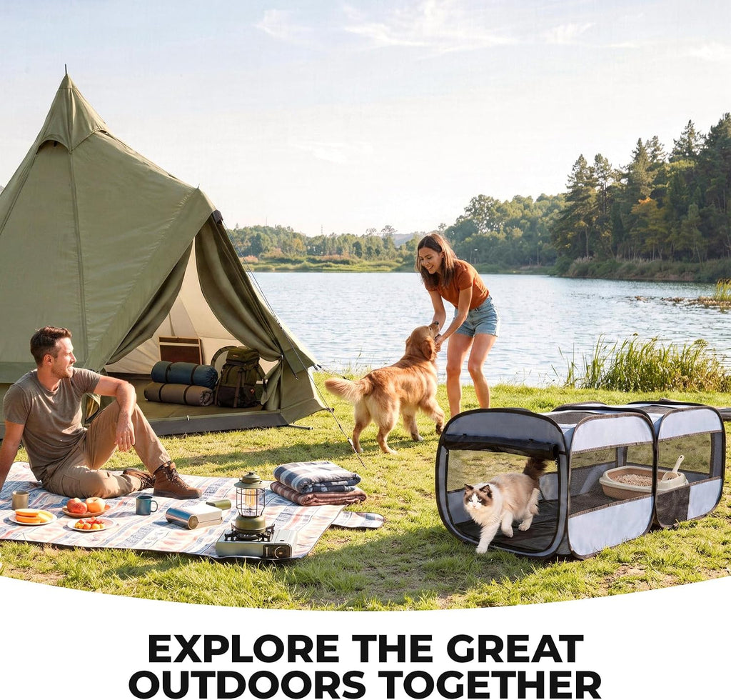 2-in-1 Dog Playpen, 58''Pop Up Cat Puppy Pet Playpen Indoor/Outdoor Cats Enclosed, Cat Dog Tent Crate Cage Kennel, Porta