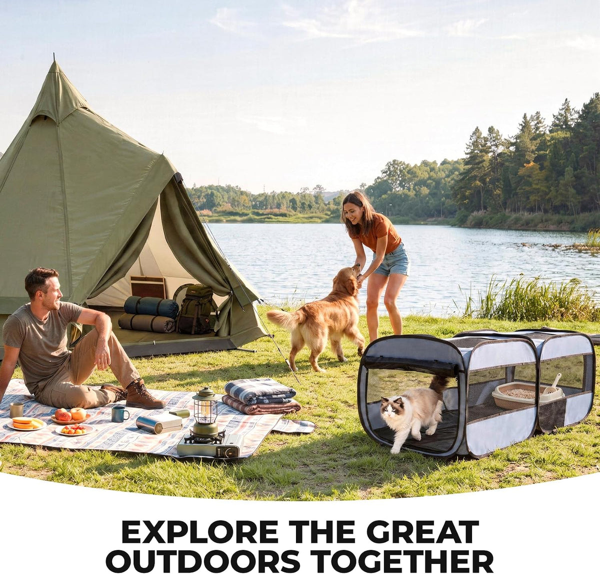 2-in-1 Dog Playpen, 58''Pop Up Cat Puppy Pet Playpen Indoor/Outdoor Cats Enclosed, Cat Dog Tent Crate Cage Kennel, Porta
