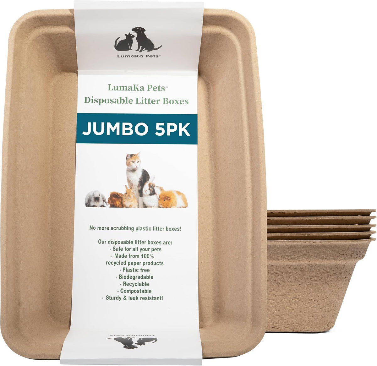 Disposable Cat Litter Box, 5-Pack (Large) – Extra Thick & Sturdy, Leak Resistant, No Scrubbing, Odor Resistant, Biodegra
