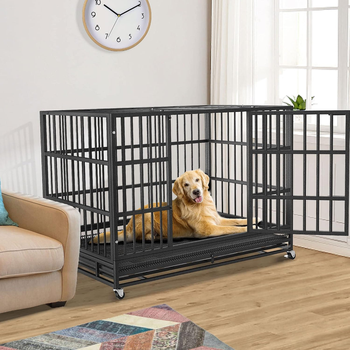 BOLDBONE 48 inch Heavy Duty Indestructible and Escape-Proof Dog Crate Cage Kennel for Large Dogs, High Anxiety Dog Crate