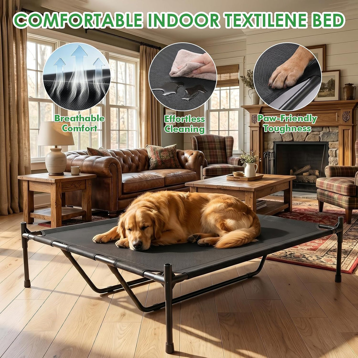 XPIY 3-in-1 Extra Large Dog House Outdoor, 43" Elevated Dog Bed with Canopy
