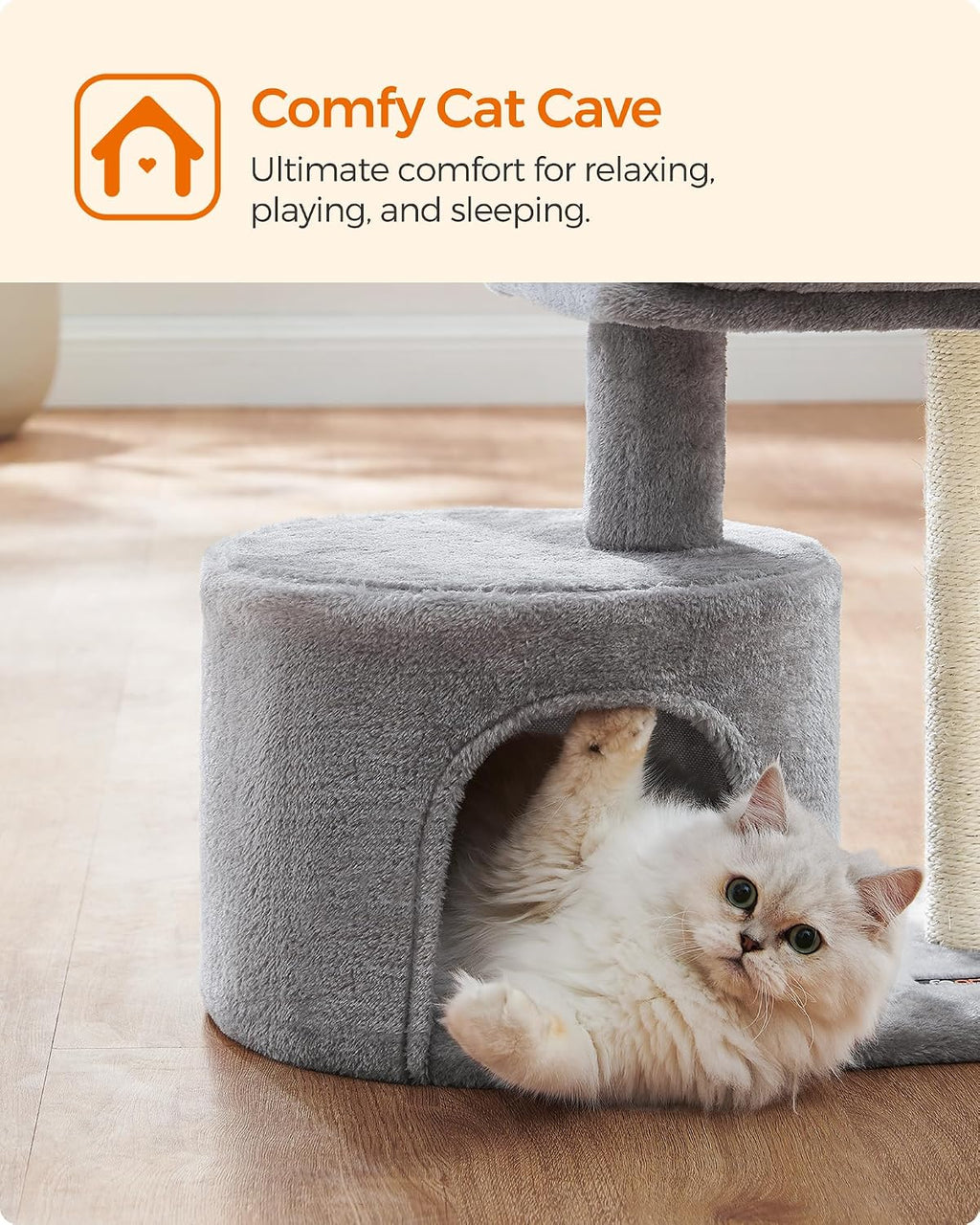 Feandrea Cat Tree, 18.5-in Small Cat Tower, Cute Kittens Condo, Light Gray