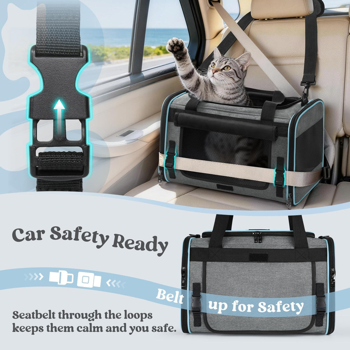rabbitgoo Cat Carrier Soft with Rollable Flap, Travel Safe for Car Airline