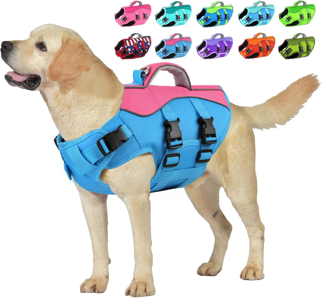 Dog Life Jacket with Handle Adjustable Swim vest, Purple, M