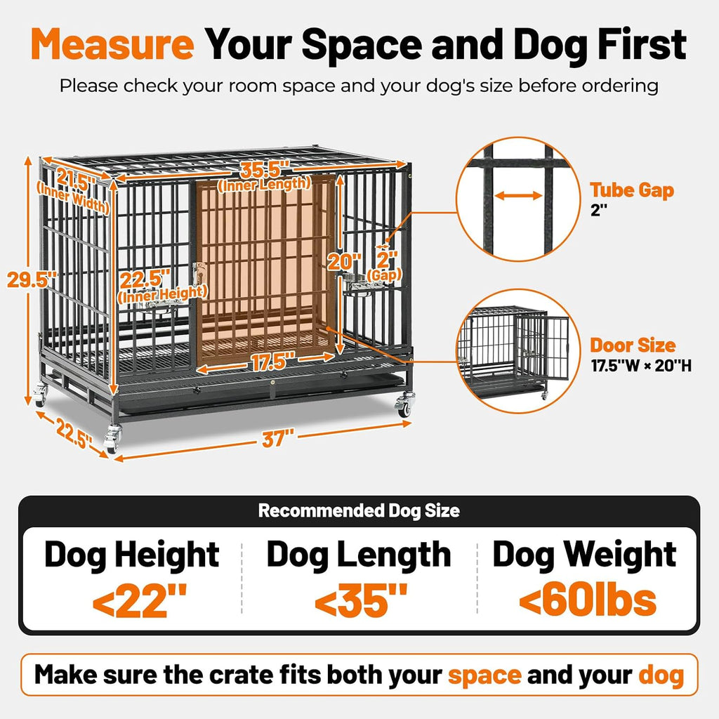 Homey Pet 37" Heavy Duty Stackable Dog Crate with Wheels for Medium Dogs