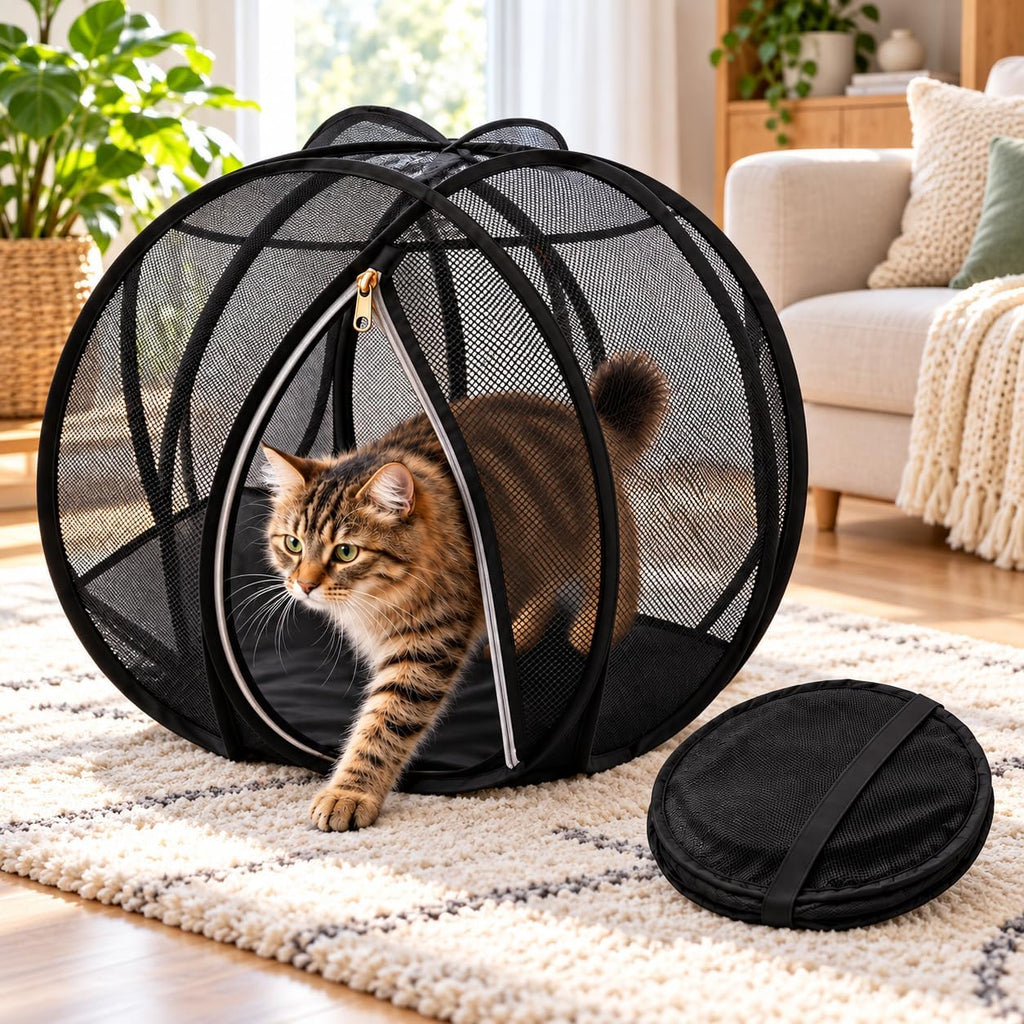 27.6 In Rolling Cat Playpen, Panoramic Cat Hamster Mesh Ball for Outside