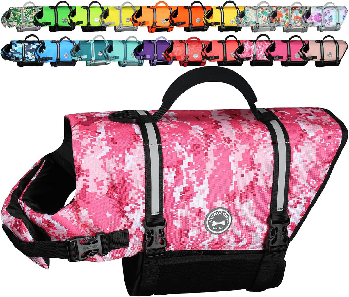 VIVAGLORY Dog Life Vest Rip Stop Dog Swim Vest, M, Floral
