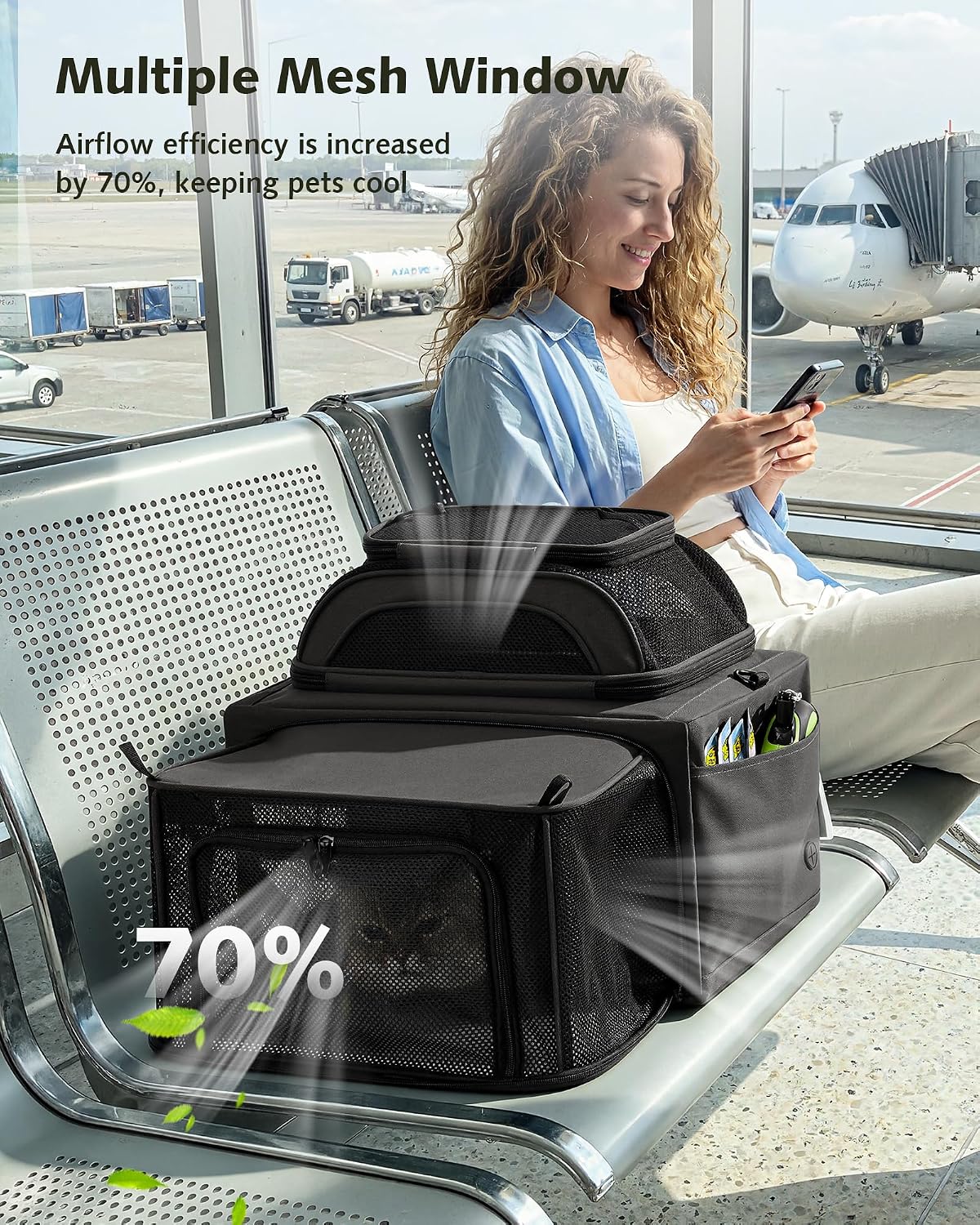 Pecute Top Expandable Airline Approved Pet Carrier for Cats, Dark Gray