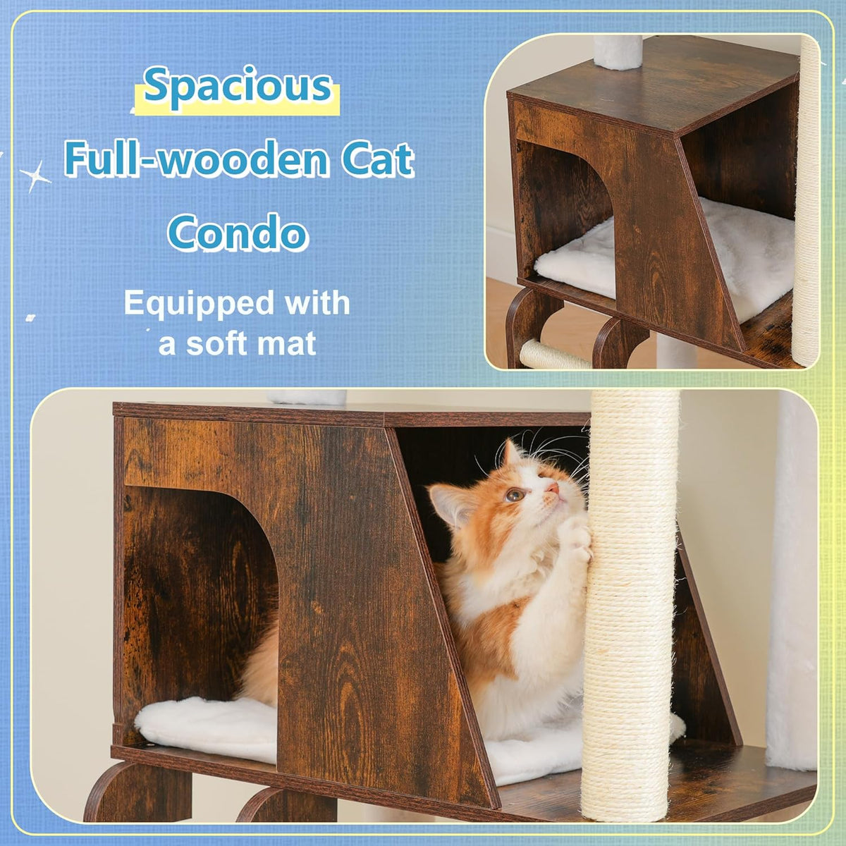 Hey-brother Wooden Cat Tree, Furniture Tower with Large Platforms, MPJ121SR