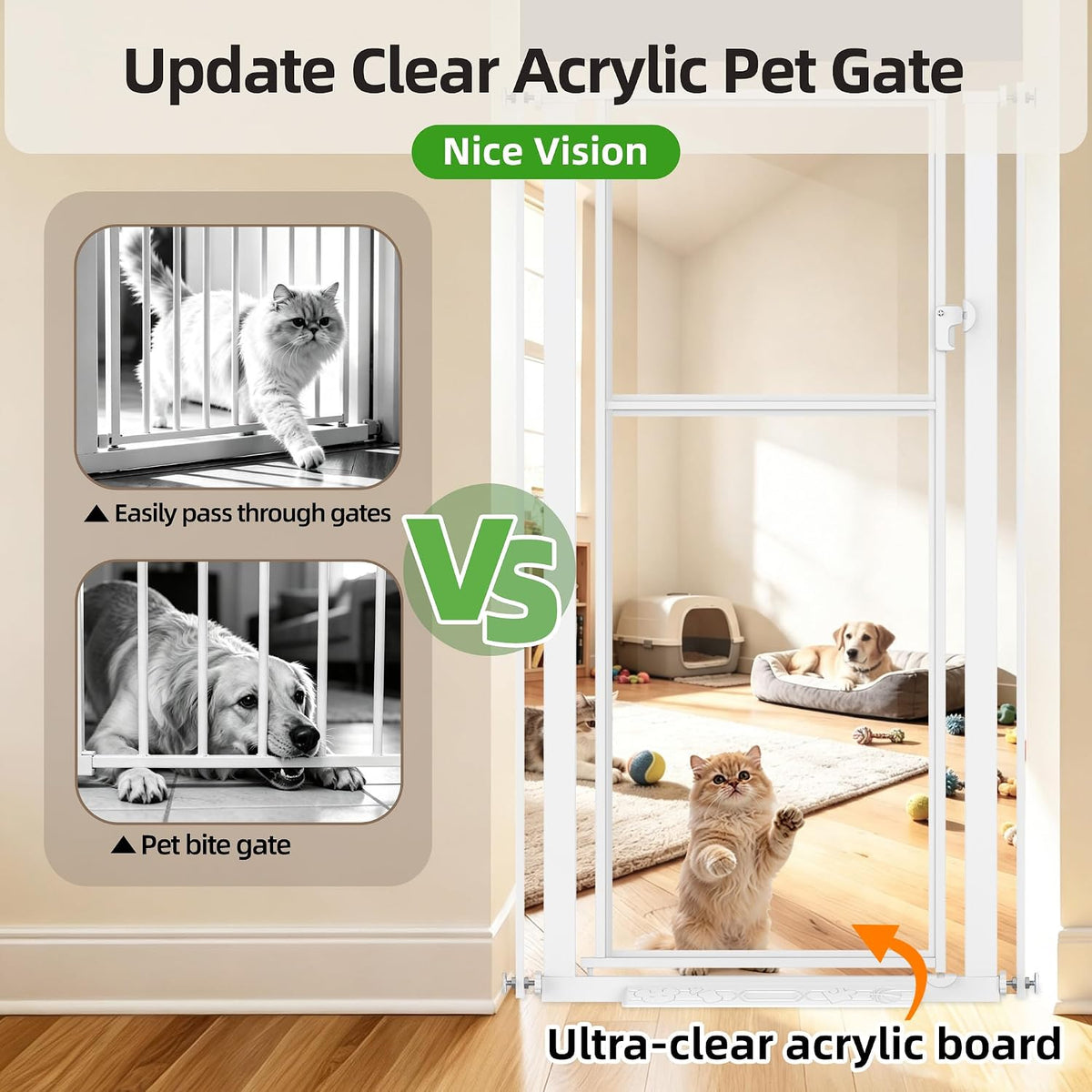 56” Extra Tall Cat Gate for Doorway, 29.5-33.46" Wide Clear Gate