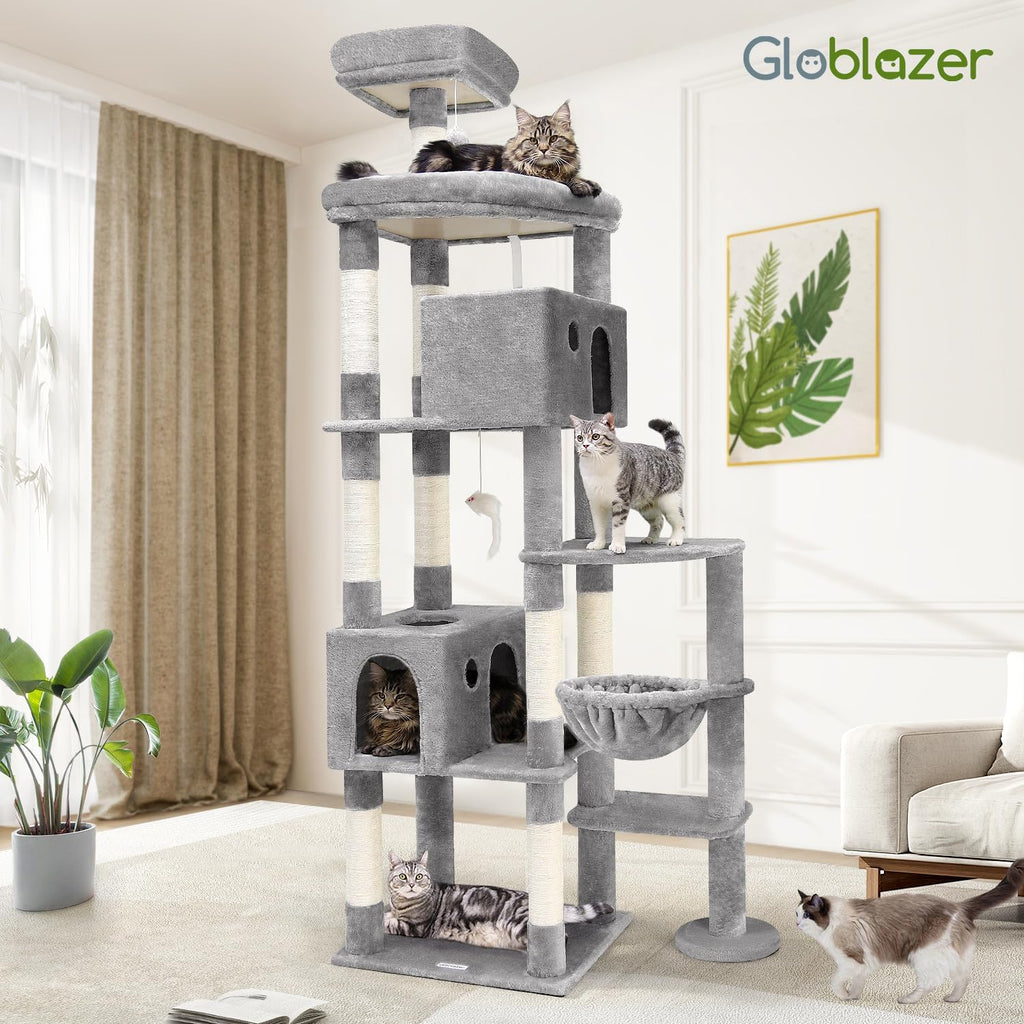 Globlazer Giant Cat Tree for Indoor Large Cats, 83in, F83, Light Grey