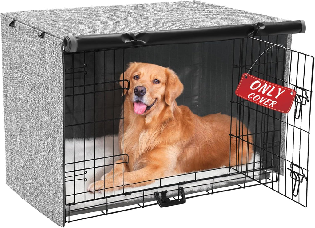 Akinerri Dog Crate Cover, Double Door Waterproof Kennel Cover, 42 in Grey