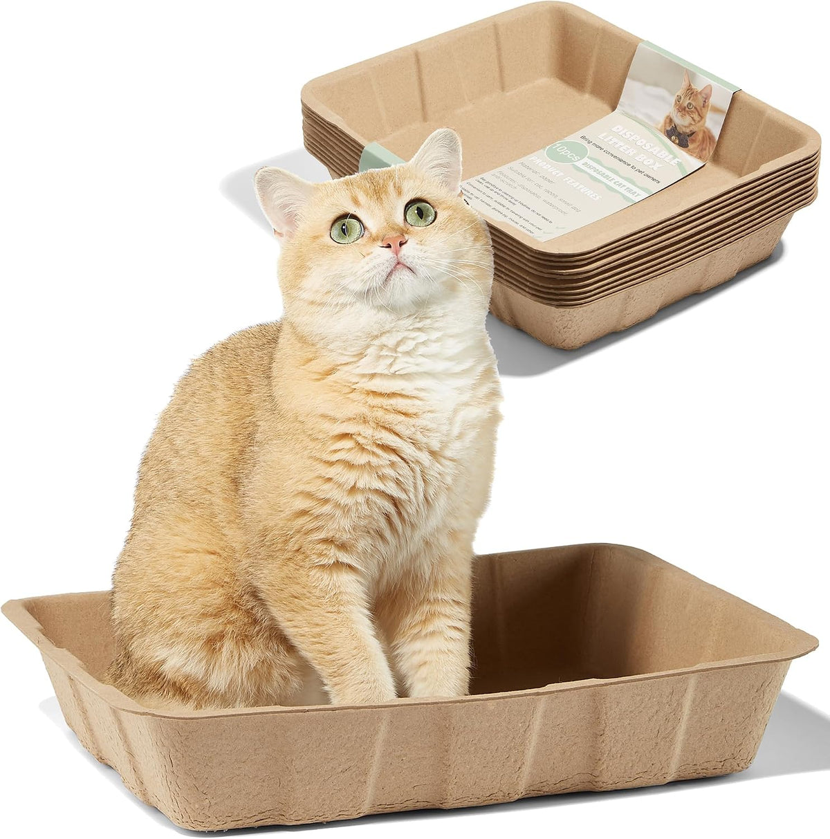 Vealind Disposable Litter Boxes for Cats Cardboard Cat Litter Trays Cat Travel Toilet Litter Pan Liners Kitty and Small 