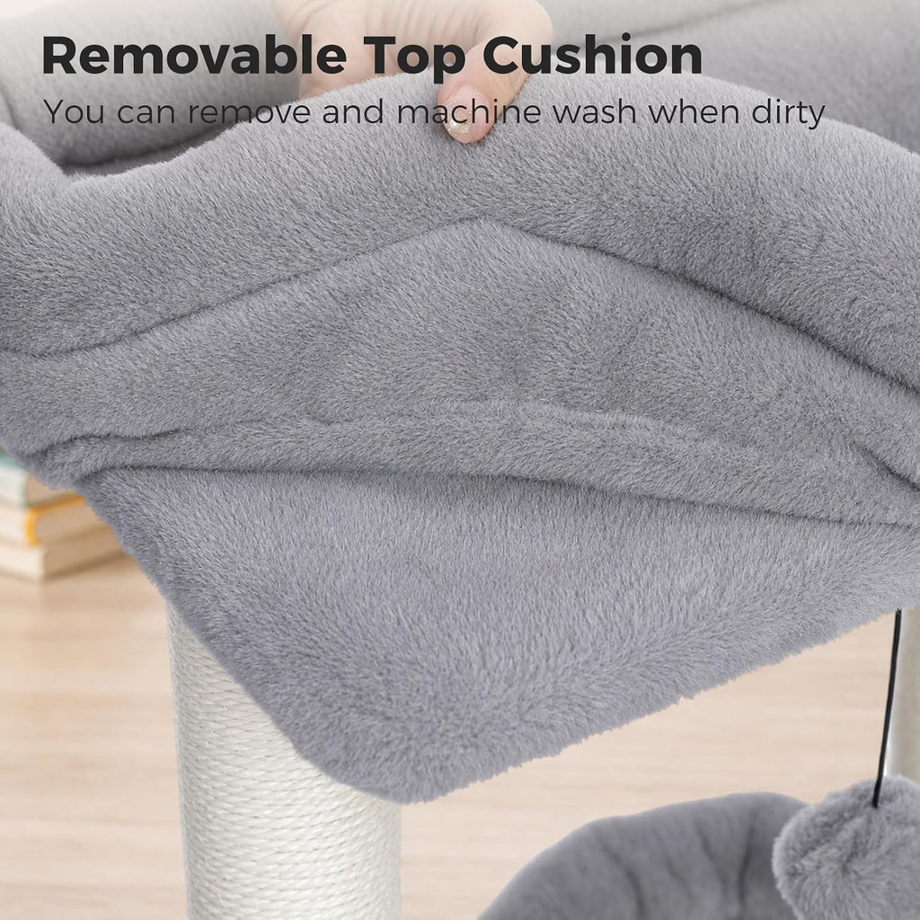 PEQULTI Small Cat Tree Tower for Indoor Cats, Sisal Post & Cozy Condo, Grey