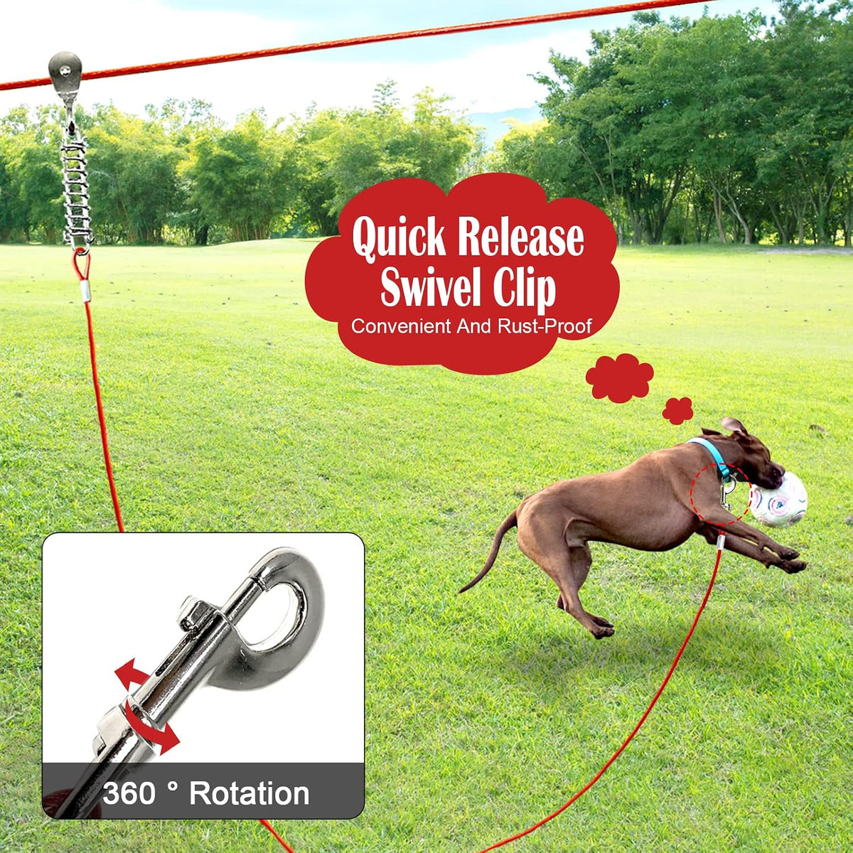 Dog Runner for Yard, Outdoor Dog Run, 100FT+15FT, Red