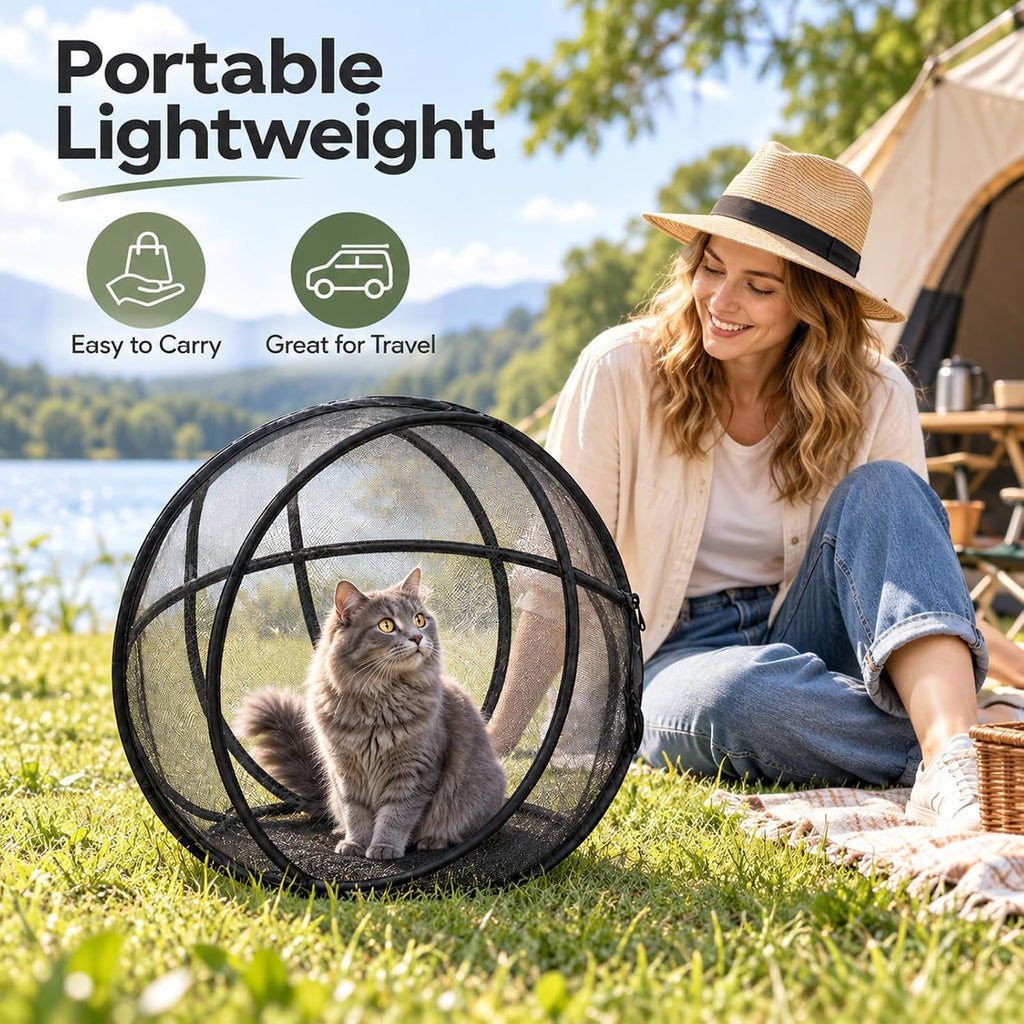 27" Outdoor Cat Enclosure Pop Up Collapsible Mesh 360° Rolling Hamster Ball