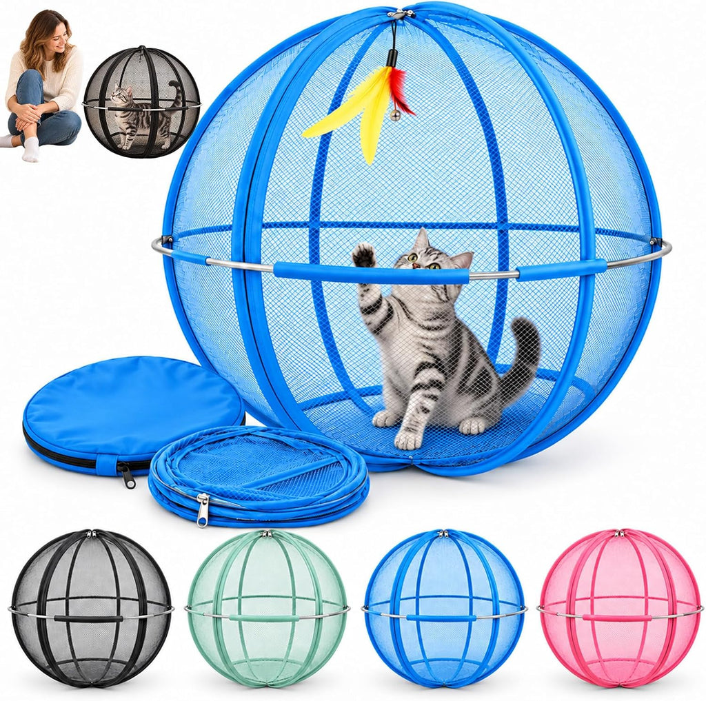 Rolling Cat Hamster Ball for Outside, Giant Mesh Cat Ball Cage Playpen，Blac