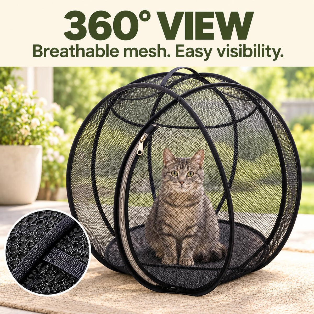 Outdoor Cat Enclosure, 27" Rolling Cat Playpen with Breathable Mesh