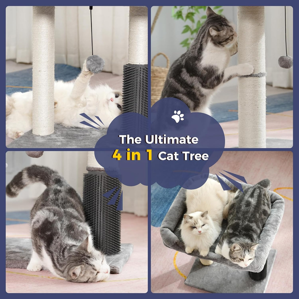 Cat Tree Tower for Large Cats Cat Scratching Post with Bed 20X16”