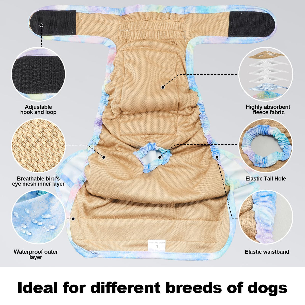 Reusable Dog Diapers Female Washable, Premium Doggie Diaper for Dogs, Pack of 3, Highly Absorbent Small Dog Diaper for Heat, Incontinence and Puppy Training(S)