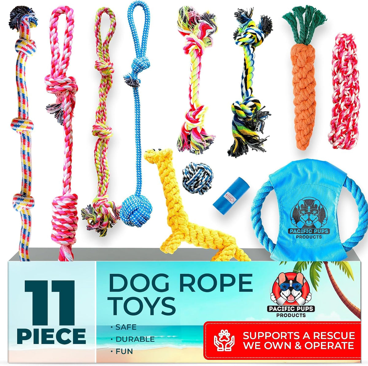 Pacific Pups Products Dog Rope Toys for Medium Dogs, 11 Pack