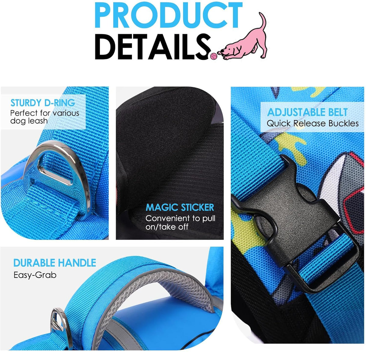 Dog Life Jacket Shark Dog Life Vest for Swimming Boating, M