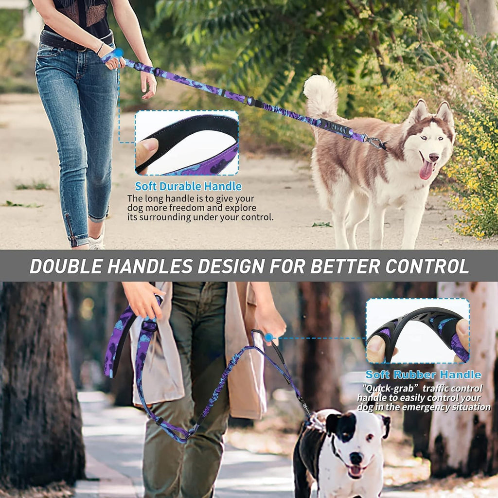 Tactical Bungee Shock Absorbing No Pull Dog Leash,Purple Camo,4-6FT