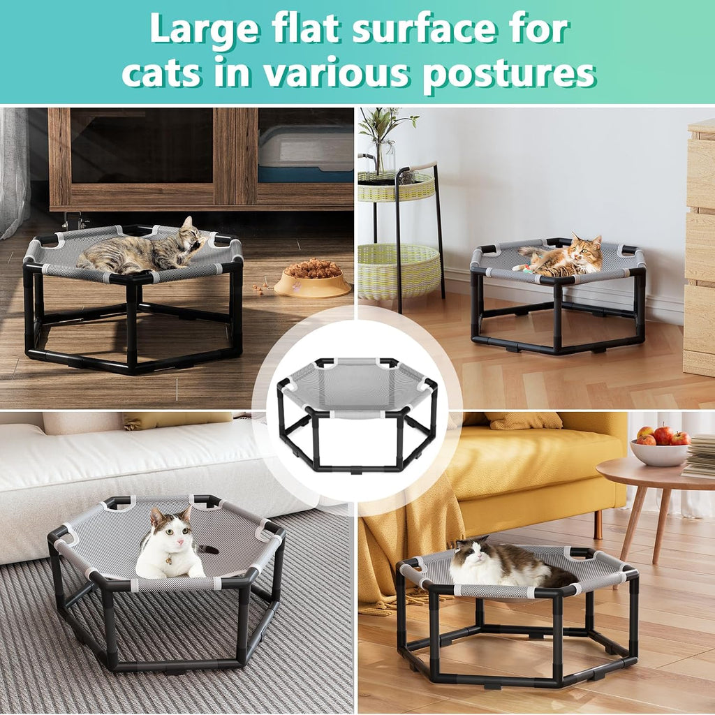 Elevated Cat Hammock Bed, Hexagon Raised Cat Swing Bed Chair Cot