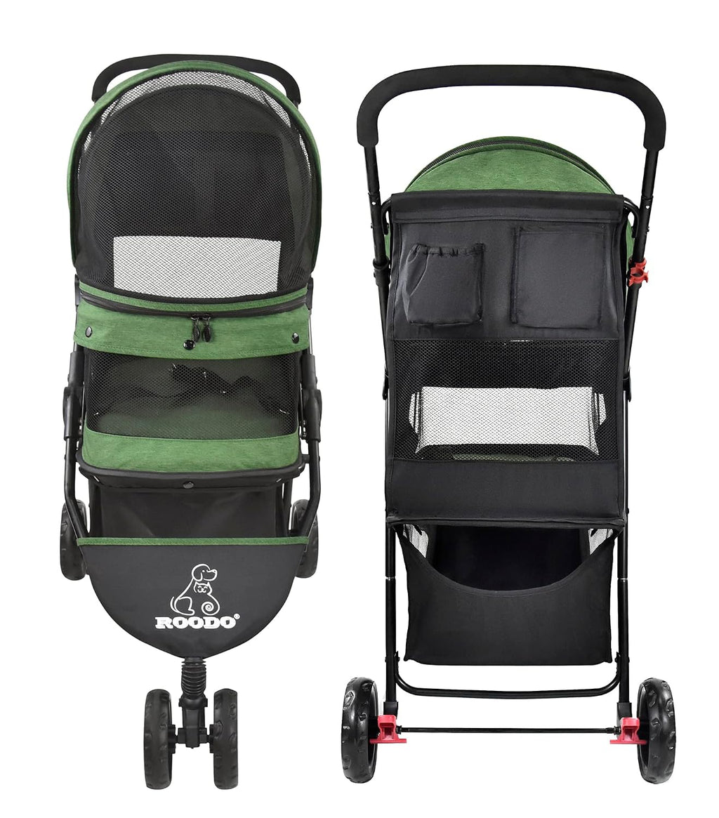 ROODO 3 Wheel Pet Stroller Best Lightweight Foldable Compact Portable Jogger All Terrain Travel Pet Gear Puppy Kitty Str