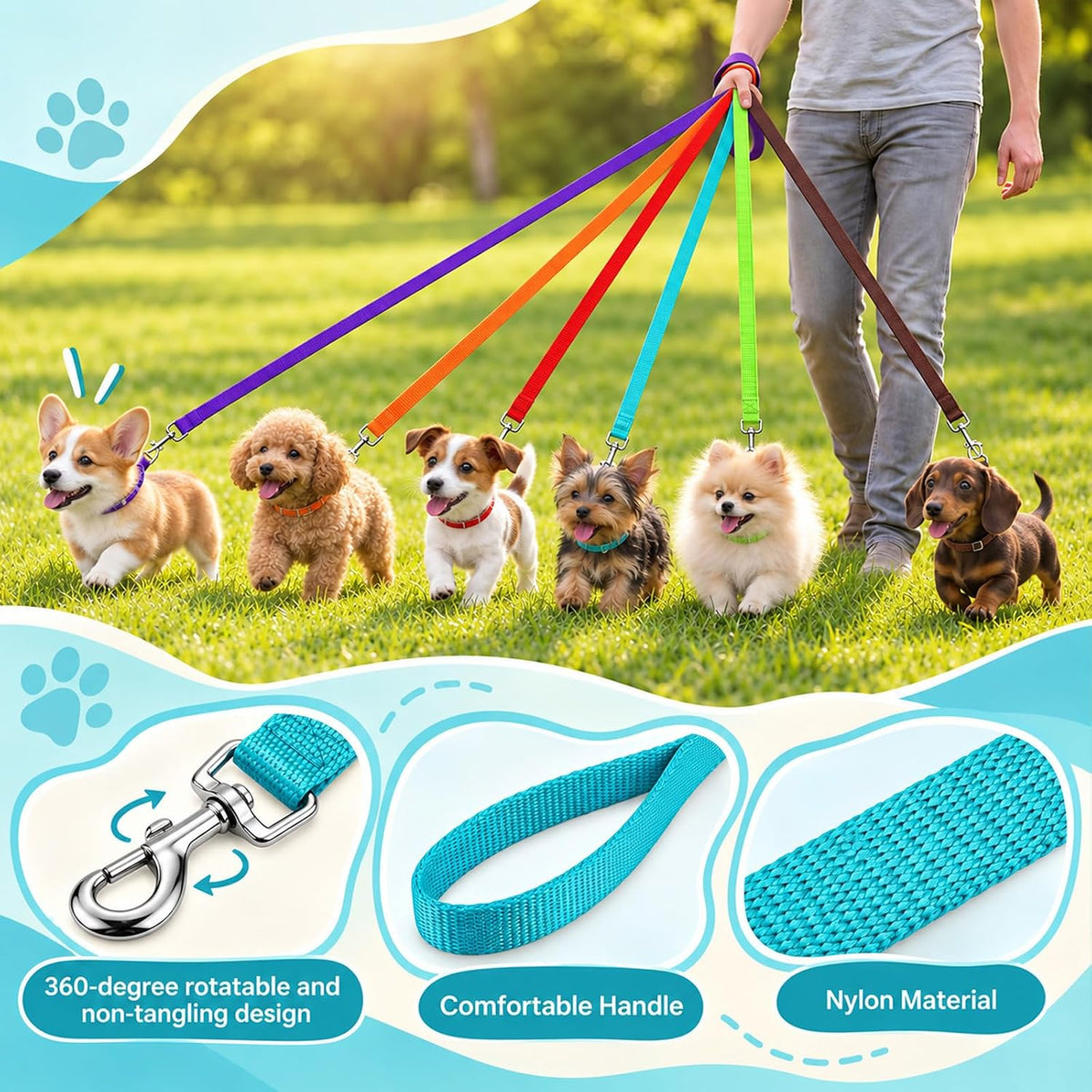 24 Pack Dog Leash Bulk 5 ft, Nylon Dog Training Leashes